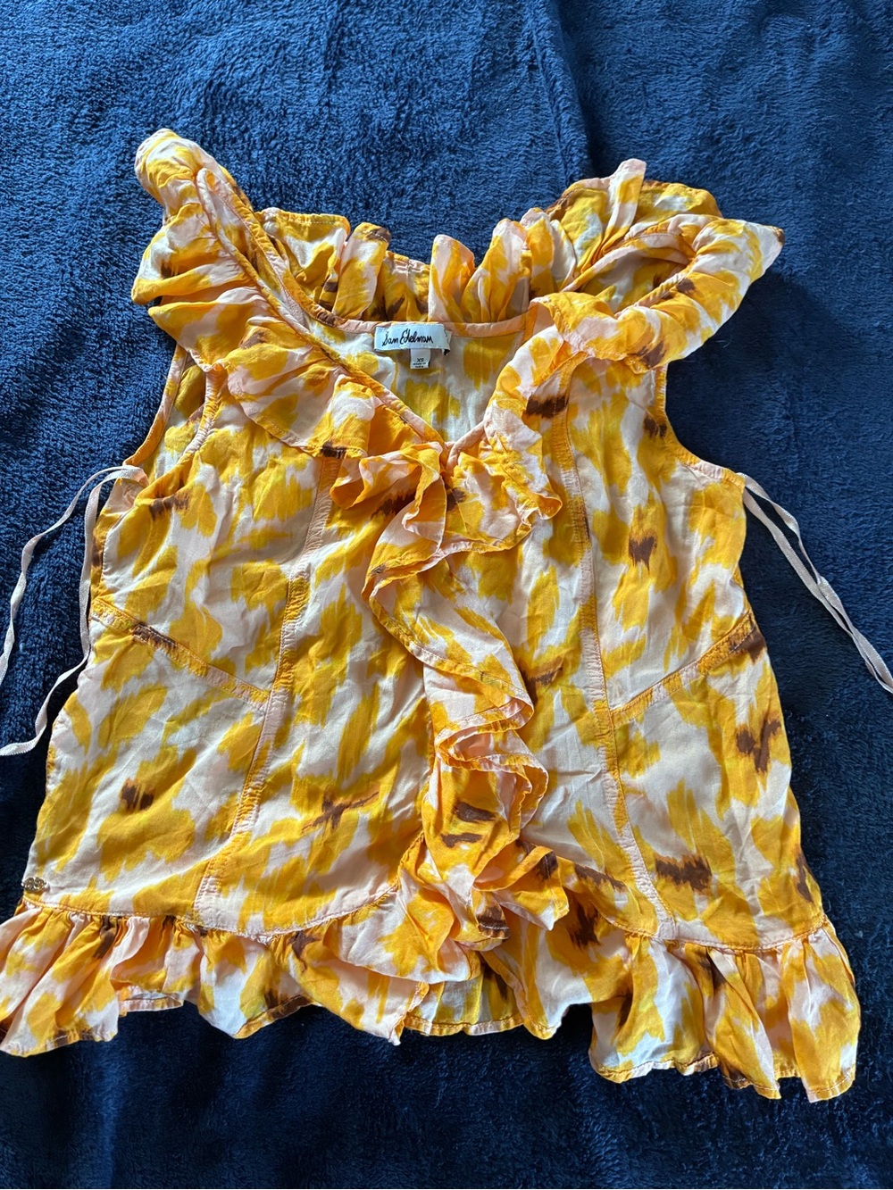 Sam Edelman Girls' Yellow Floral Ruffle Tank Top